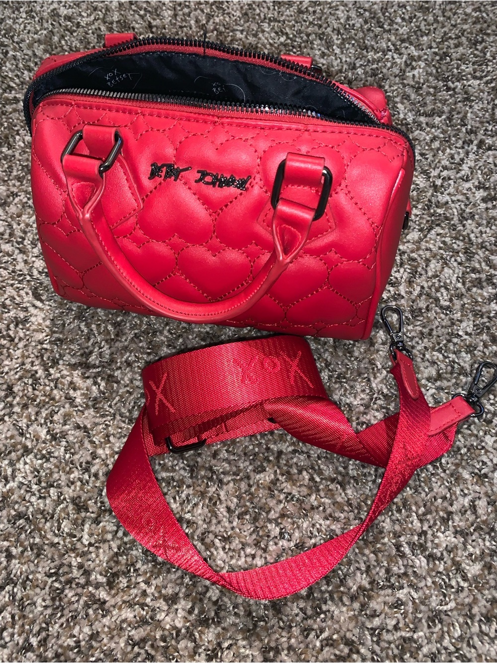 Betsey Johnson Red Quilted Heart Satchel with Detachable Strap